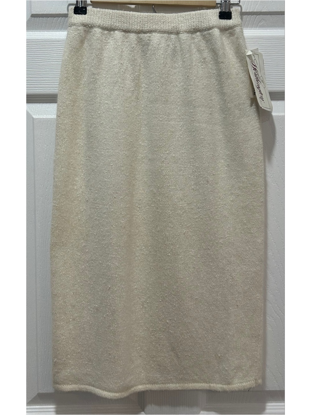 Vintage Worthington Pencil Skirt Sz Small Angora Silk White Straight Knit Luxury